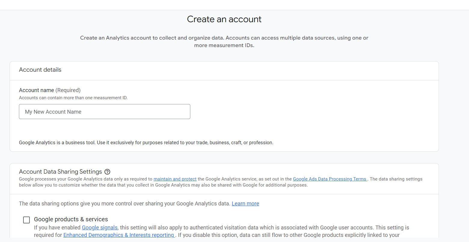 Google Analytics account